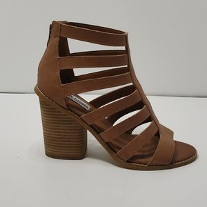 Steve Madden Carolle Leather Sandals Stacked Heel 8.5 M Brown